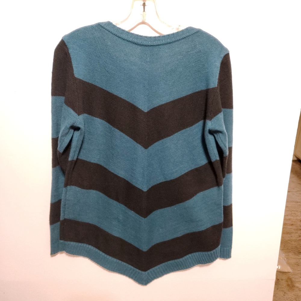 AB STUDIO Teal Black Chevron V Neck‎ Long Sleeve Sweater Women's Size M - Picture 3 of 11